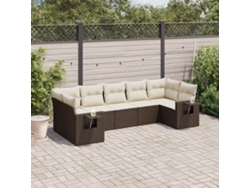 Conjunto de sofá de jardín de 7 piezas con cojines de mimbre marrón DKD Home Decor