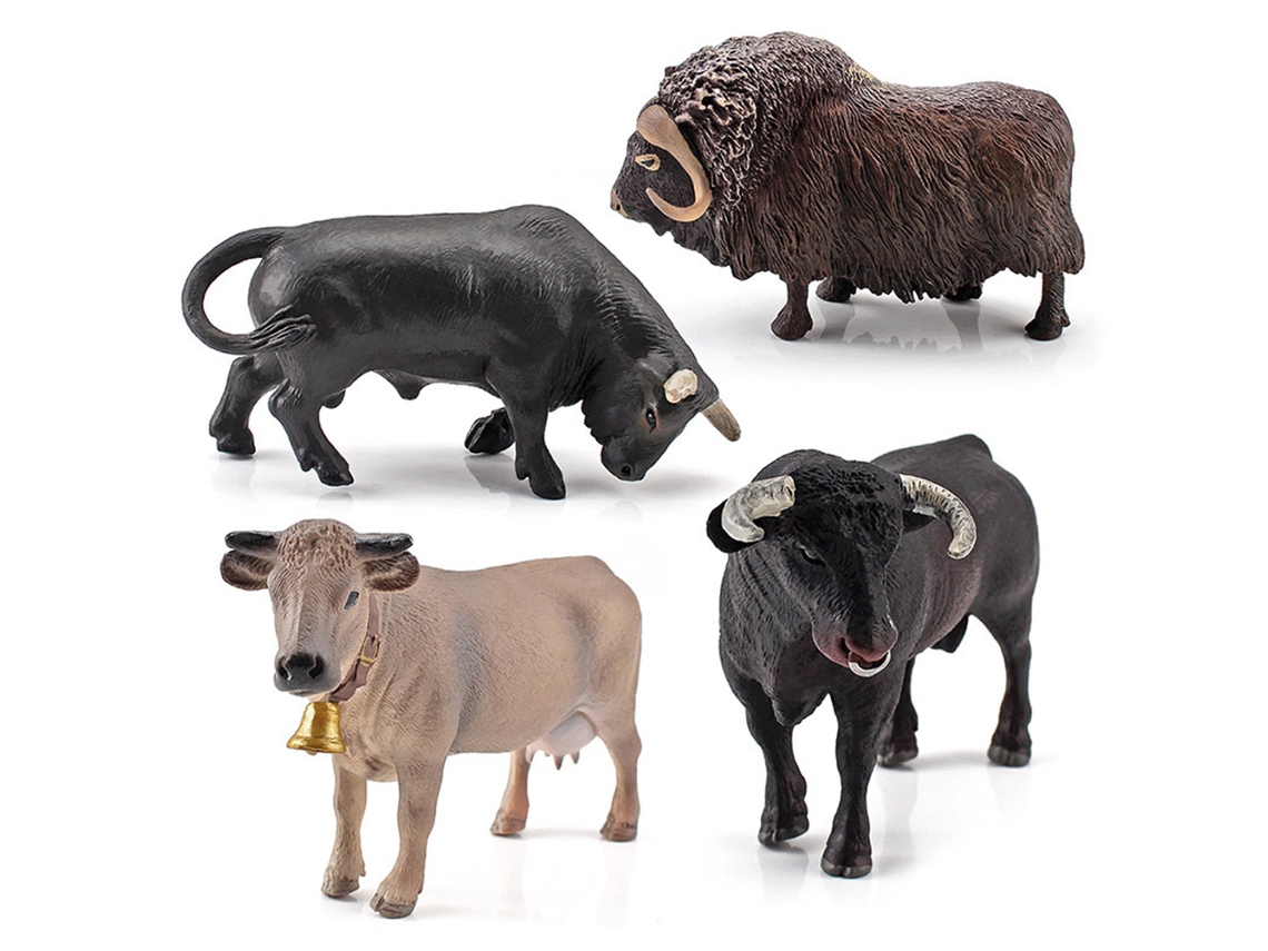 4 Figuras De Simulación Vaca, Buey Y Toro Granja, Pvc, Modelo Animal Figura Acción, Decoración Del
