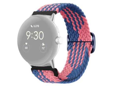 Correa de nailon trenzado ajustable hebilla elástica para Google Pixel Watch - azul en forma de z/rosa