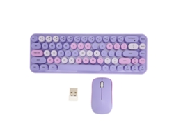 Teclado y ratón inalámbricos 2.4G, 68 teclas, para juegos, estilo retro, color morado, para PC