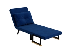 Poltrona-cama 3 Em 1 Com Encosto Reclinável E Almofada, Em Tecido Com Efeito Veludo, 63x73x81 Cm, Azul