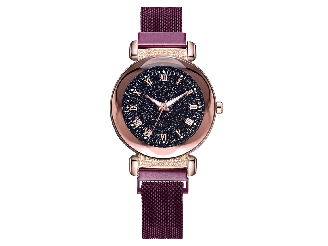Reloj De Pulsera De Estilo Casual Para Mujer Con Esfera Redonda Y Movimiento De Cuarzo Morado.