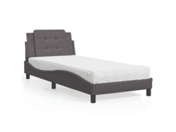 Cama Con Colchón Cuero Sintético Gris 90x200 Cm