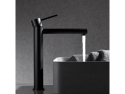 Grifo monomando para lavabo alto en latón y zama negro mate, cartucho cerámico de 25 mm, con latiguillos flexibles Imex de 38 mm.