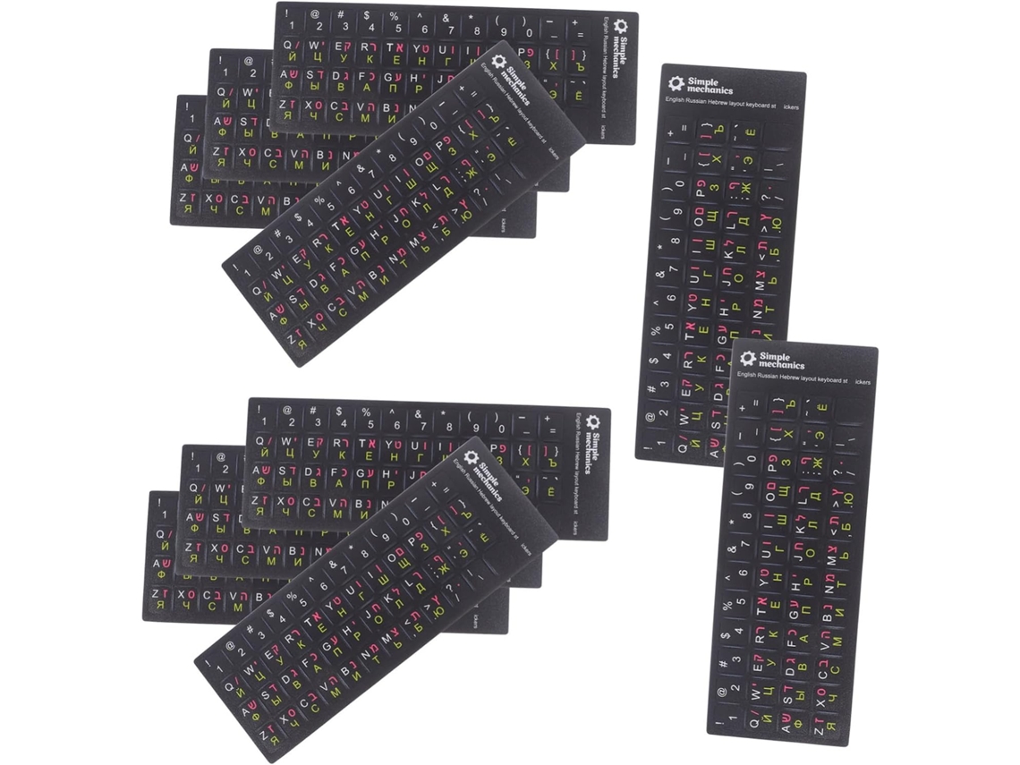 10 hojas de pegatinas multilingües para teclado de portátil (hebreo e inglés), aplicación sin residuos Gokoco