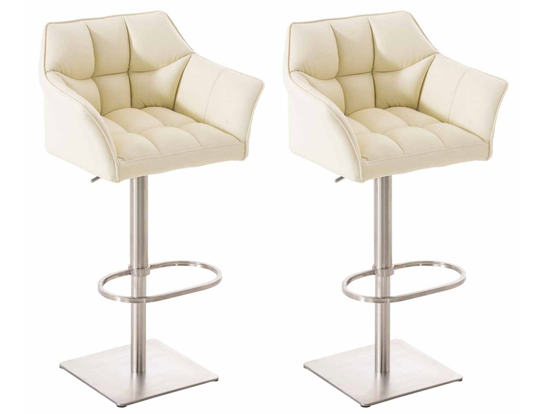 Juego de 2 taburetes de bar Damaso en símil piel color crema/acero inoxidable CLP