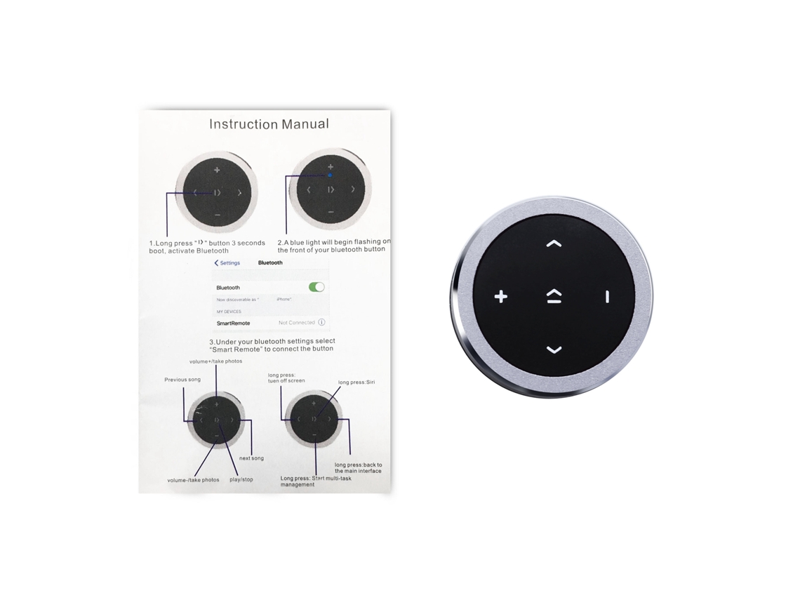 Controle Remoto Bluetooth 4.0 Para Volante De Carro Com Botões De Mídia Para Celular E Tablet