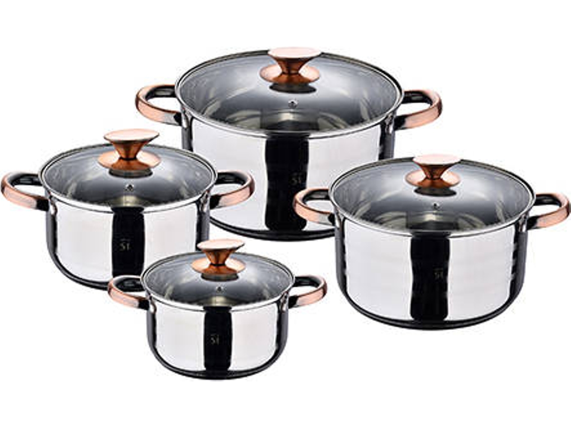 Batería de Cocina SAN IGANCIO SG-8021 (Negro - Acero Inoxidable - 8 Piezas)