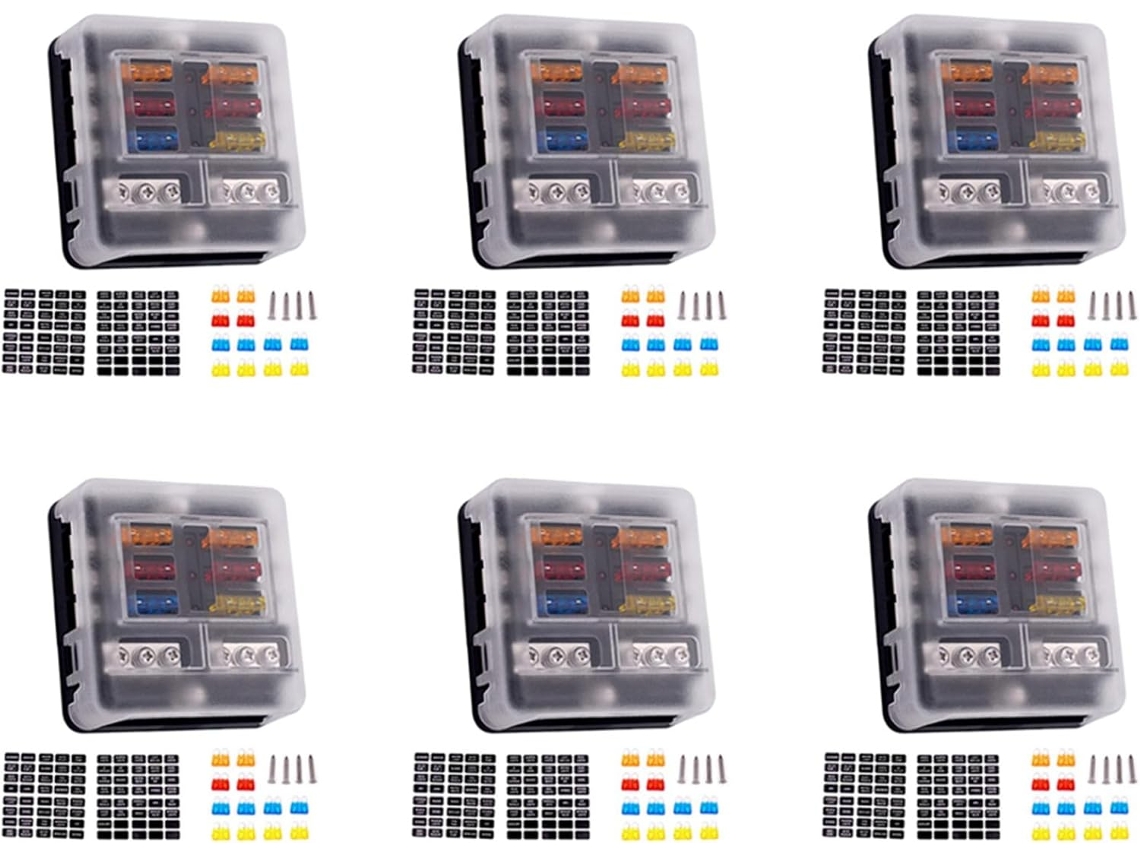 Bloque De Fusibles Impermeable De 6 Vías Con Indicador Led, 12 Circuitos, Caja Negativa Marina