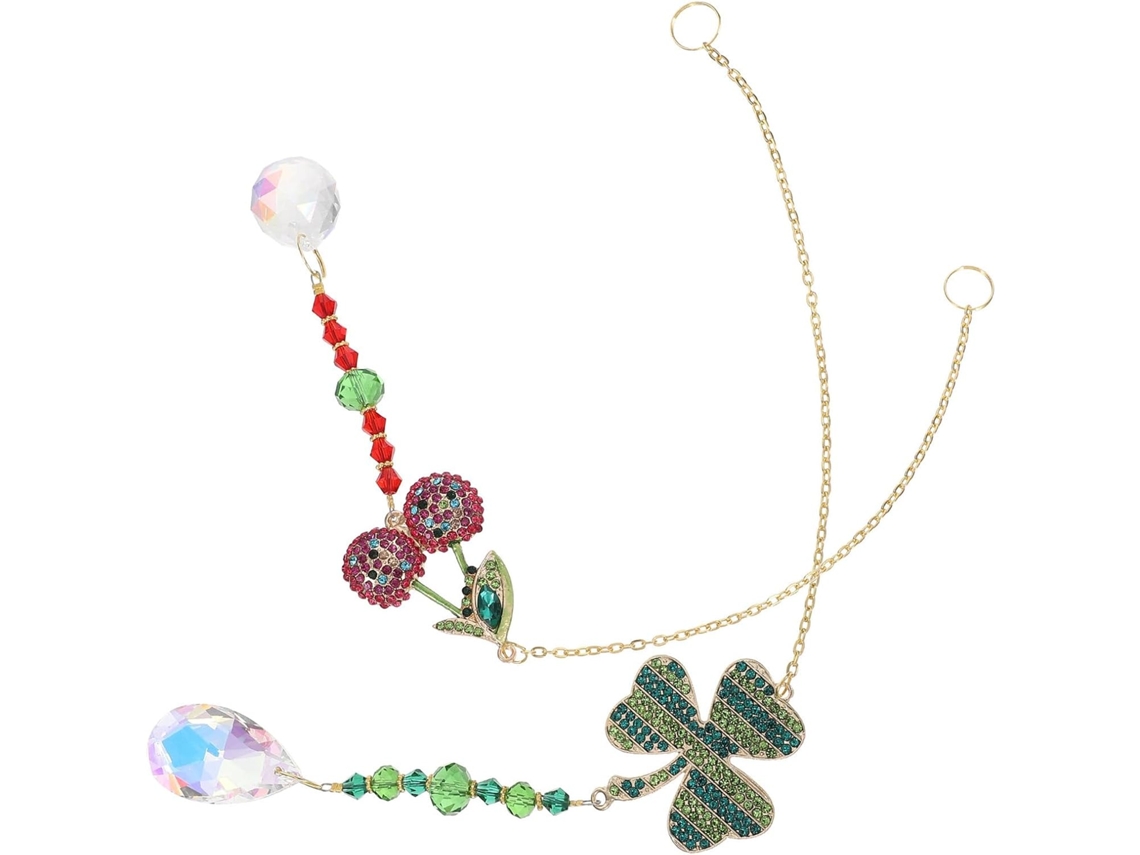 Juego de 2 campanillas de viento de cristal para decoración de ventanas y jardines, colgantes ligeros de trébol y cereza, ideales para uso en exteriores - GOKOCO