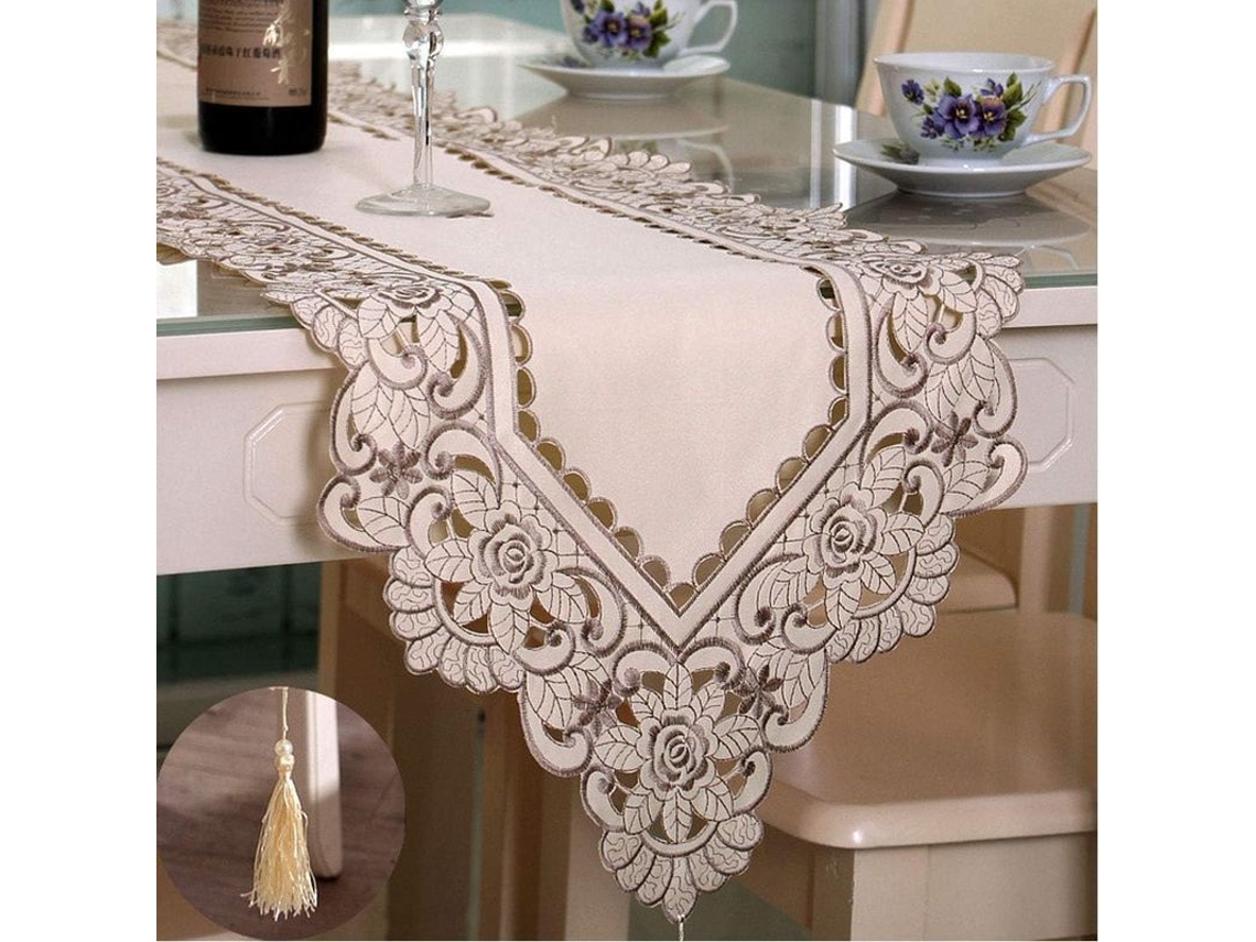 2026-mantel De Mesa Clásico 38x196 Cm Bordado Floral Tejido De Encaje Decoración Hogar