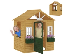 Casita Juegos Infantil Madera Exterior Puerta 3 Ventanas 2 Jardineras 134,5x97x150 Cm Marrón
