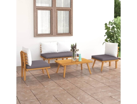 Conjunto 4 de muebles de jardín VIDAXL con cojines madera de acacia