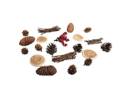 Mezcla variada - Adornos de otoño, Navidad y naturaleza - 20 Conos, madera y bayas