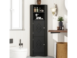 Columna de baño esquinera con 2 compartimentos abiertos y 2 puertas, estantes ajustables, estilo negro