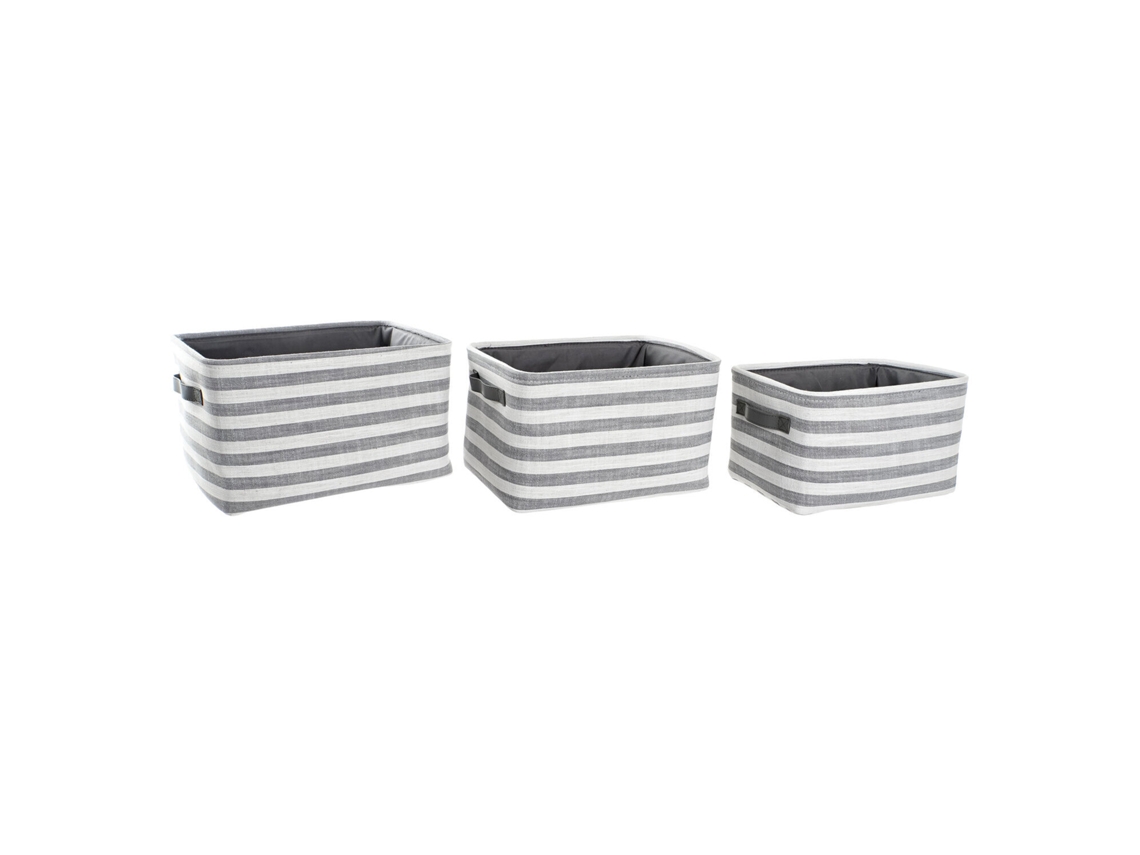 Set 3 Cesta Algodon Rayas Gris 42x32x25cm
