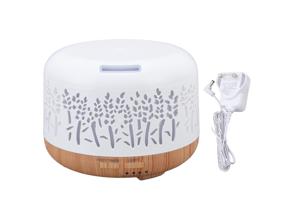 Humidificador de escritorio de 300 ml, diseño de textura de madera, silencioso, con luces LED de colores y aromaterapia, 100-240 V