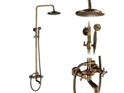 Kit de ducha de latón antiguo, diseño de doble manija, funcionalidad de altura ajustable, latón antiguo C
