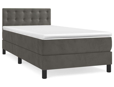 vidaXL Cama con somier y colchón 90x200 cm terciopelo gris oscuro