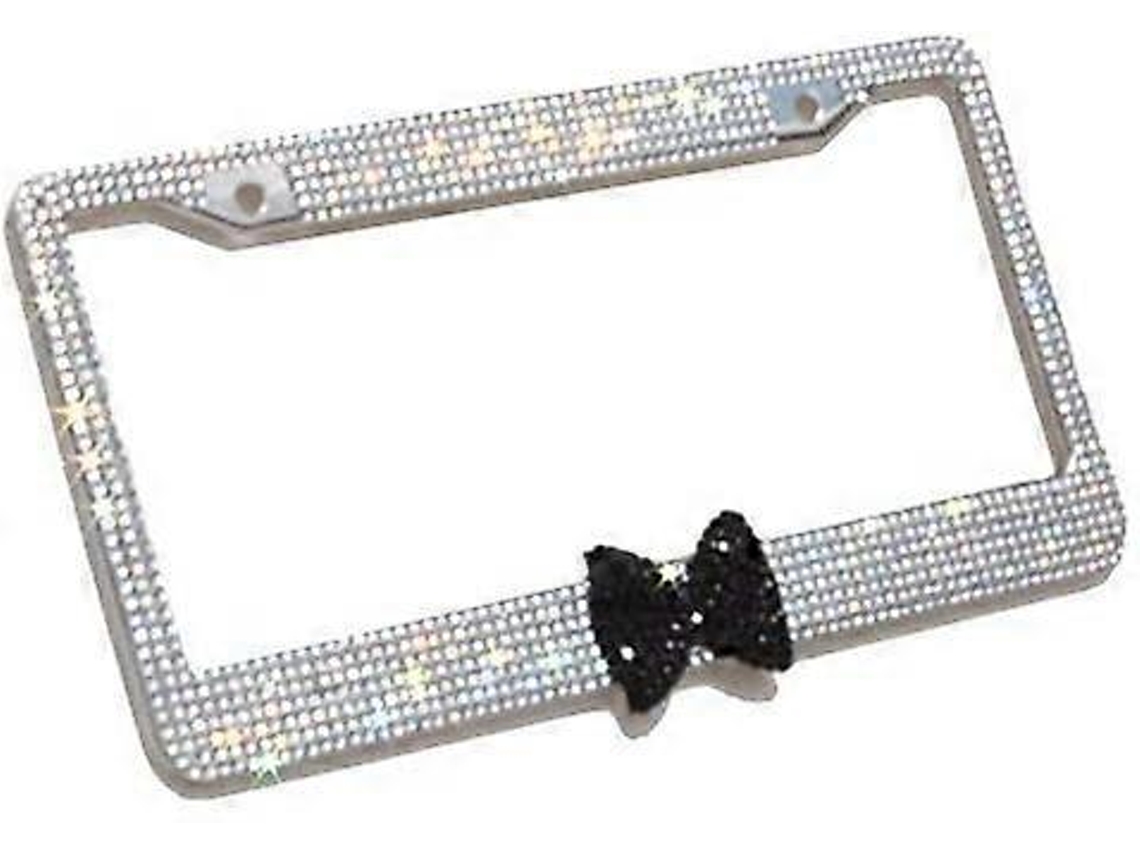 7 líneas plateadas con marco de diamantes de imitación para placa de matrícula, corbata brillante
