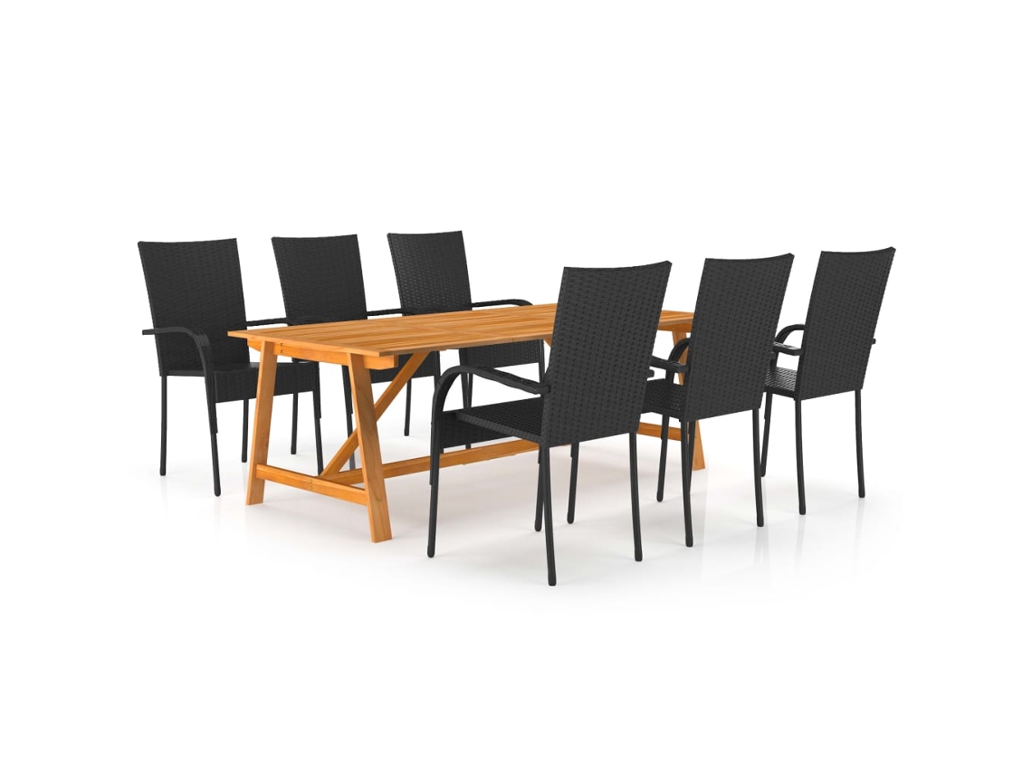 Juego de comedor de jardín de 7 piezas DKD Home Decor en negro