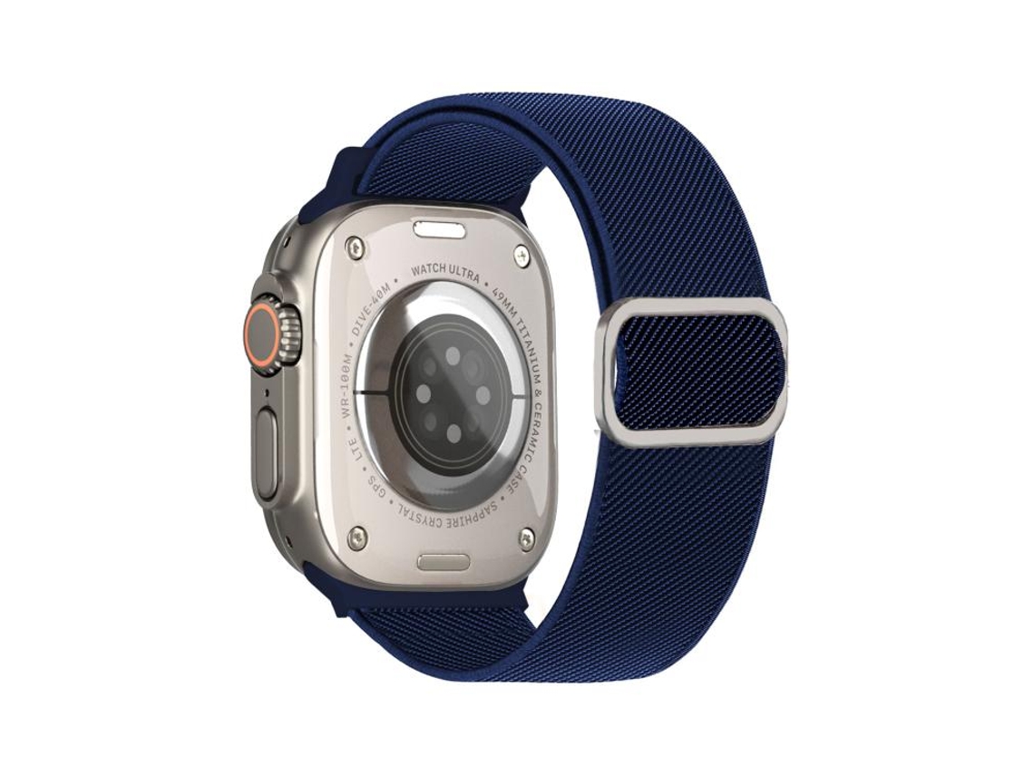 Bracelete Para Apple Watch 42/41/40/38mm - Nylon Elástico Com Fivela Em D E Listras Diagonais Azul Meia-noite