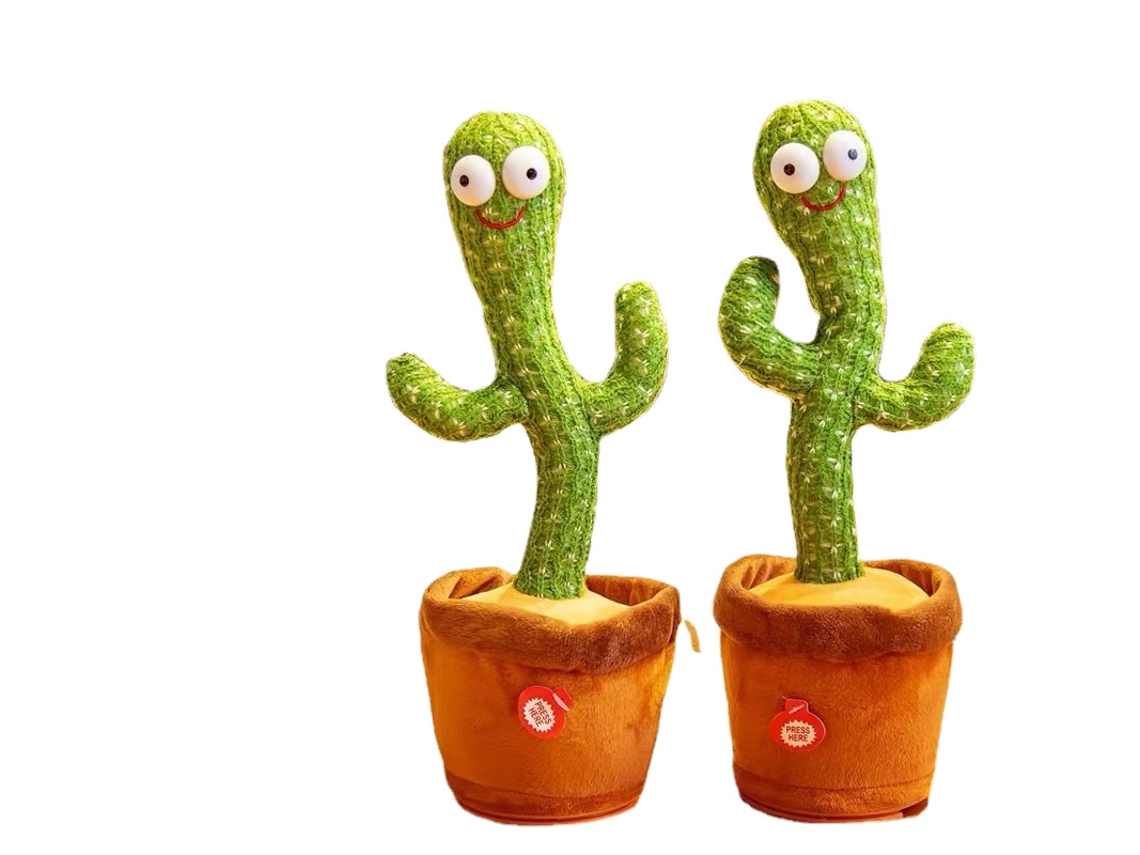 Cactus bailarín con repetición de voz Hexinyigjly, 120 canciones, recargable, juguete de peluche interactivo para niños, 2 unidades