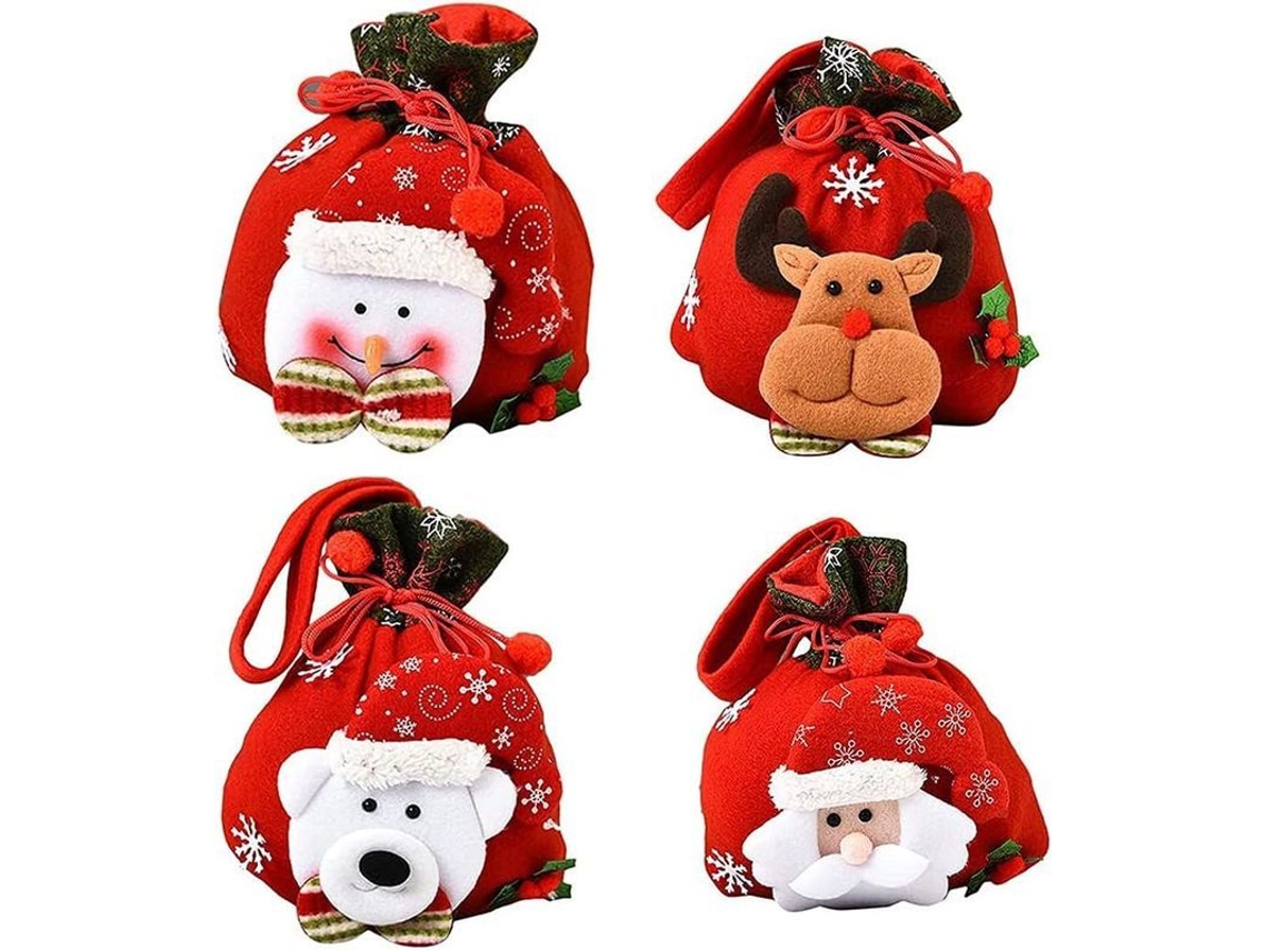 Bolsa Navideña Con Cordón, Juego De 4 Bolsas De Almacenamiento Navideñas, Diseño 3d, Reutilizable