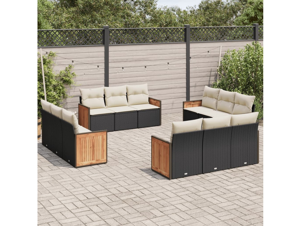 Conjunto de sofá de jardín de 12 piezas con cojines de mimbre negros DKD Home Decor
