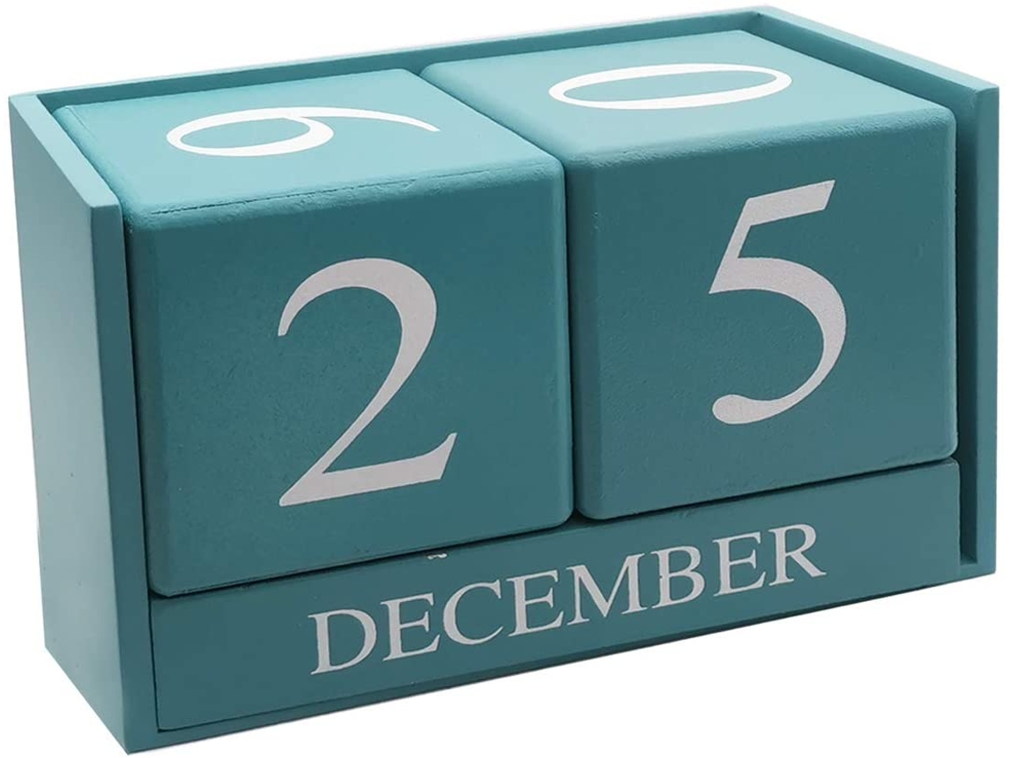 Calendario Perpetuo de Madera para Oficina 15.5x10x7.4cm (Azul) KOFIHETY
