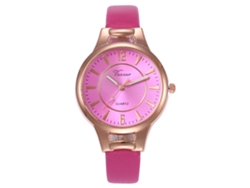 Reloj De Pulsera Vansvar V406 Slim Para Mujer Con Correa De Pu Y Movimiento De Cuarzo (rojo Rosado)