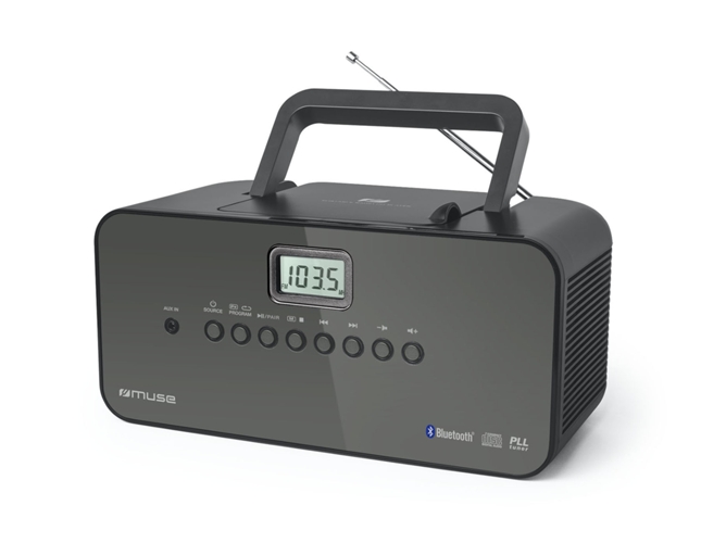 Radio Boombox c/ Lector CD MUSE M-22 BT (Negro - PLL - FM/MW - Pilas y Corriente)