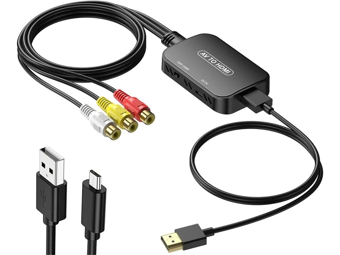 Adaptador/convertidor RCA AV compuesto CVBS a HDMI 1080p con cable HDMI incluido. Compatible con PS2/PS3, Xbox, STB, VHS PAL/NTSC, Plug & Play. Yizhood