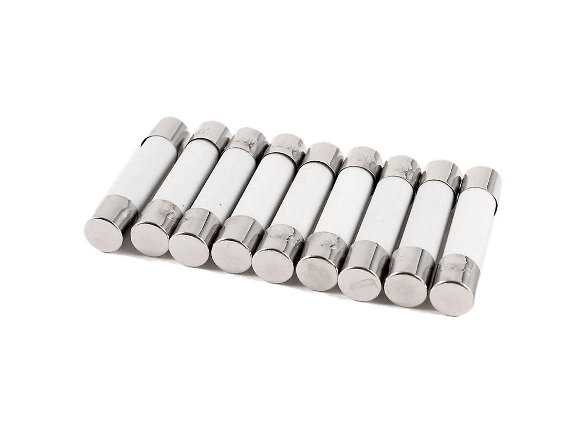 10 Piezas Fusibles Cerámicos Cilíndricos 250v 30a 6x30mm Tipo Rapido Blow Para Proteccion De Circuitos Electricos Tono Plata Blanca