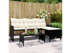 Sofá De Jardín | Sofá De Exterior En Forma De L Con Mesa Y Cojines Ratán Pe Negro Wsd711205