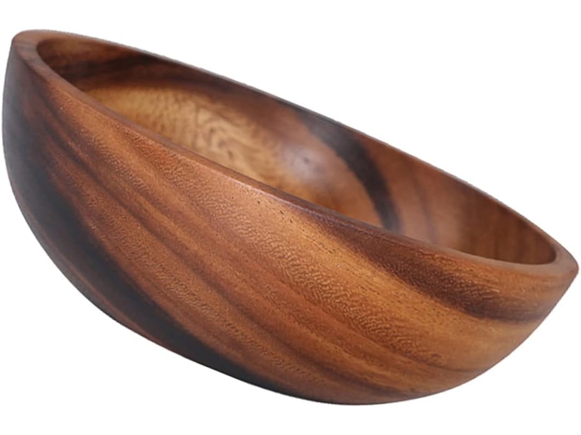 Ensaladera multifuncional de madera natural, 18 x 7,5 cm, de madera maciza con veta Gokoco