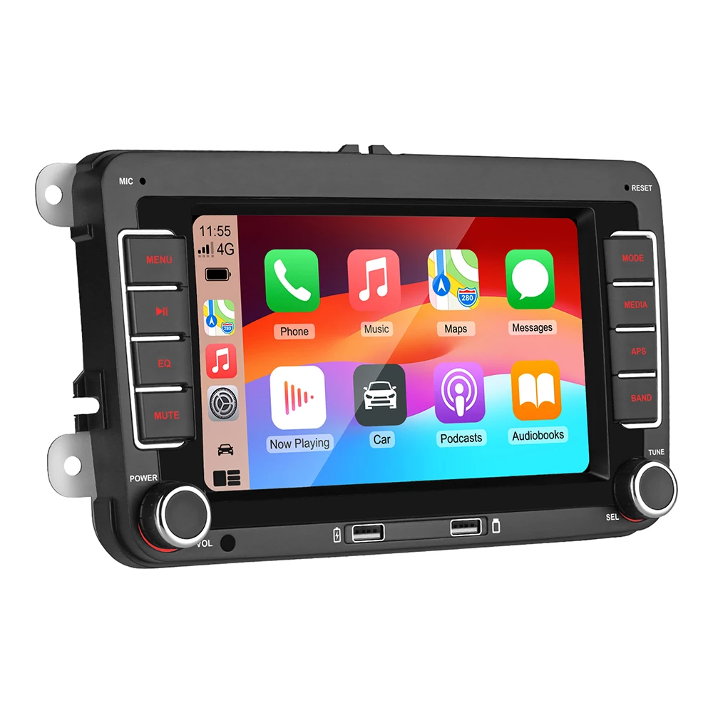 Autorradio HD de 7 pulgadas y 2 DIN, compatible con CarPlay, Android Auto, RDS y AirPlay, audio estéreo y varios modelos.