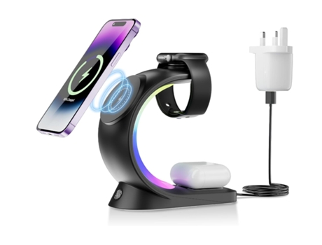 Cargador Inalámbrico Luz Rgb Mag Safe Carga Rápida para CHRONUS Negro