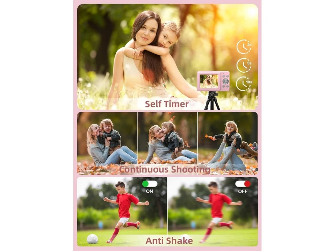 Cámara digital FHD 1080P, cámara digital compacta con zoom de 16x y función antivibración, ideal para niños y niñas.