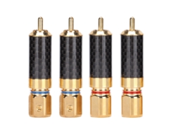 4 Unidades De Conectores De Audio Rca Loto De Latón Chapado En Oro Con Carcasa De Fibra De Carbono R1701