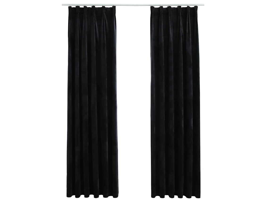 Maison Exclusive - Cortinas Opacas Con Ganchos 2 Uds Terciopelo Negro 140x245 Cm