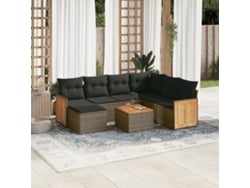 Conjunto de sofá de jardín de 8 piezas con cojines, ratán gris, DKD Home Decor