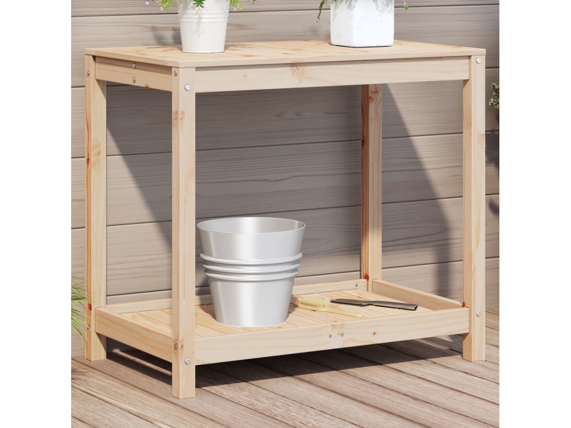 Mesa De Plantación Con Estante Madera Maciza Pino 82,5x50x75 Cm