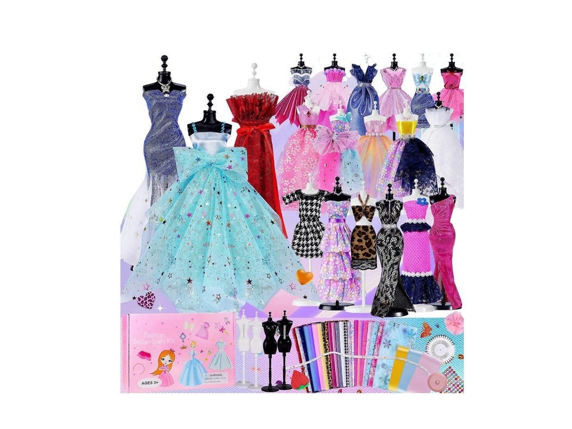 Kit estilista para niñas. Costura con 7 maniquís. Artes manualidades DIY infantil.