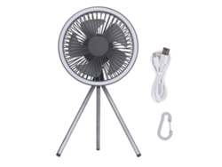 Ventilador De Mesa Con Trípode Y Luz, Recargable Por Usb, Portátil, 3 Velocidades, Para Camping, Montaje En Techo, Negro.