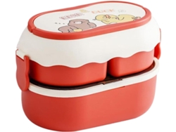 Fiambrera Slowmoose de doble capa, apta para microondas, con tapa y cubiertos.