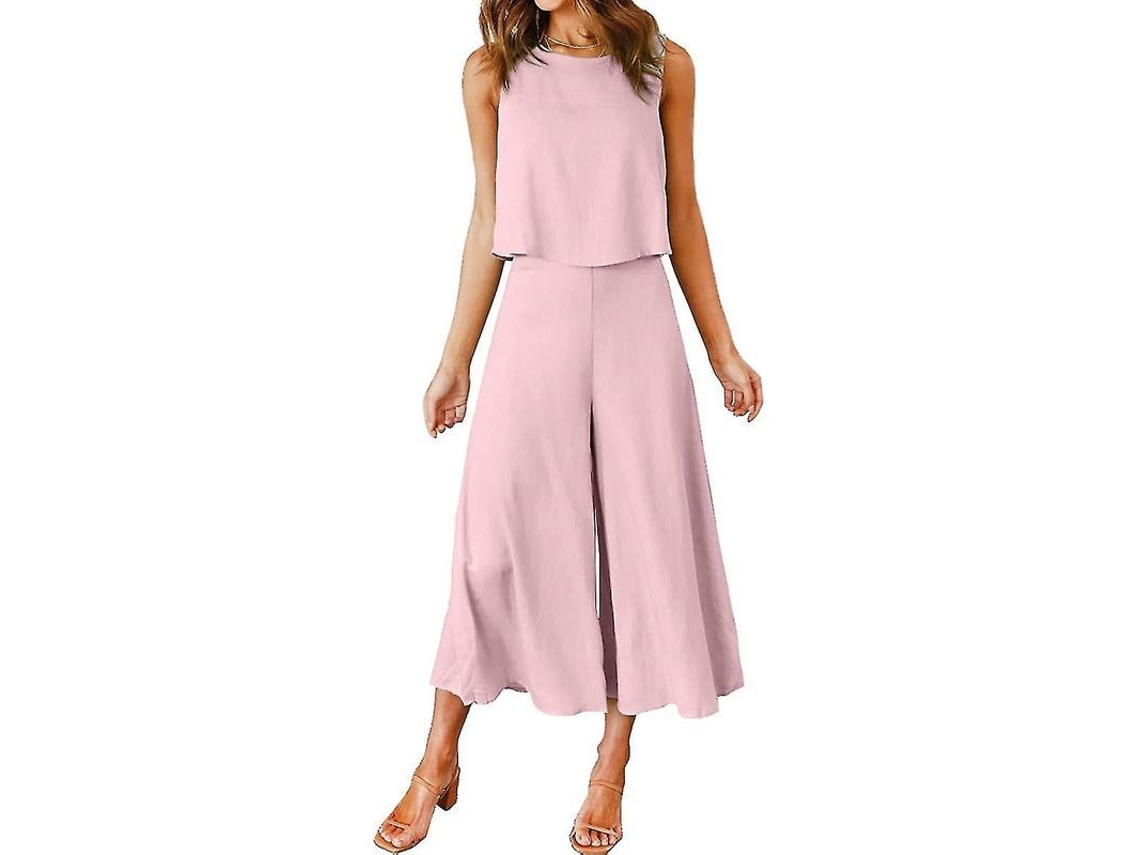 2026-conjunto De Verano Para Mujer Roylamp: Blusa Corta Cuello Redondo Y Pantalones Anchos Cortos