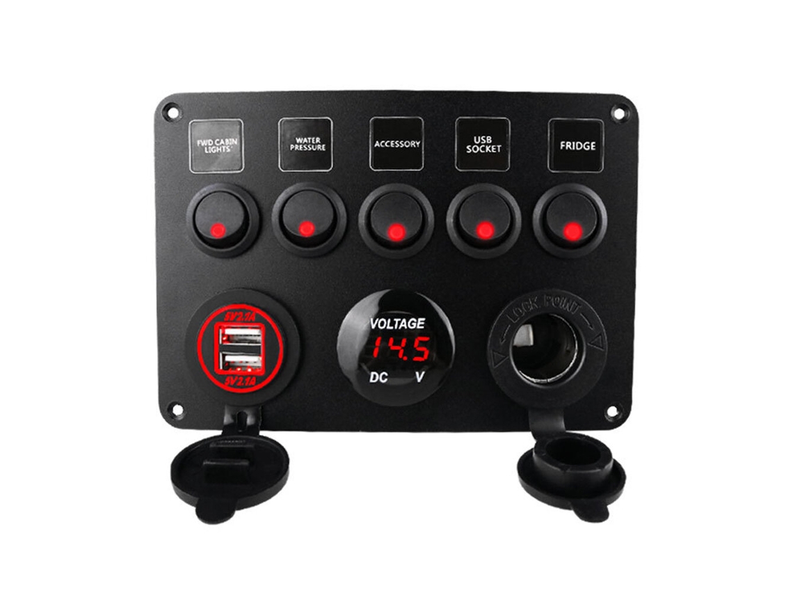 Panel De Interruptores Para Barco Blue-car, Voltímetro Digital Impermeable, Puerto Usb Doble, 12 Salidas, Combinación Marina, Led, Balancín, 5 Entrada