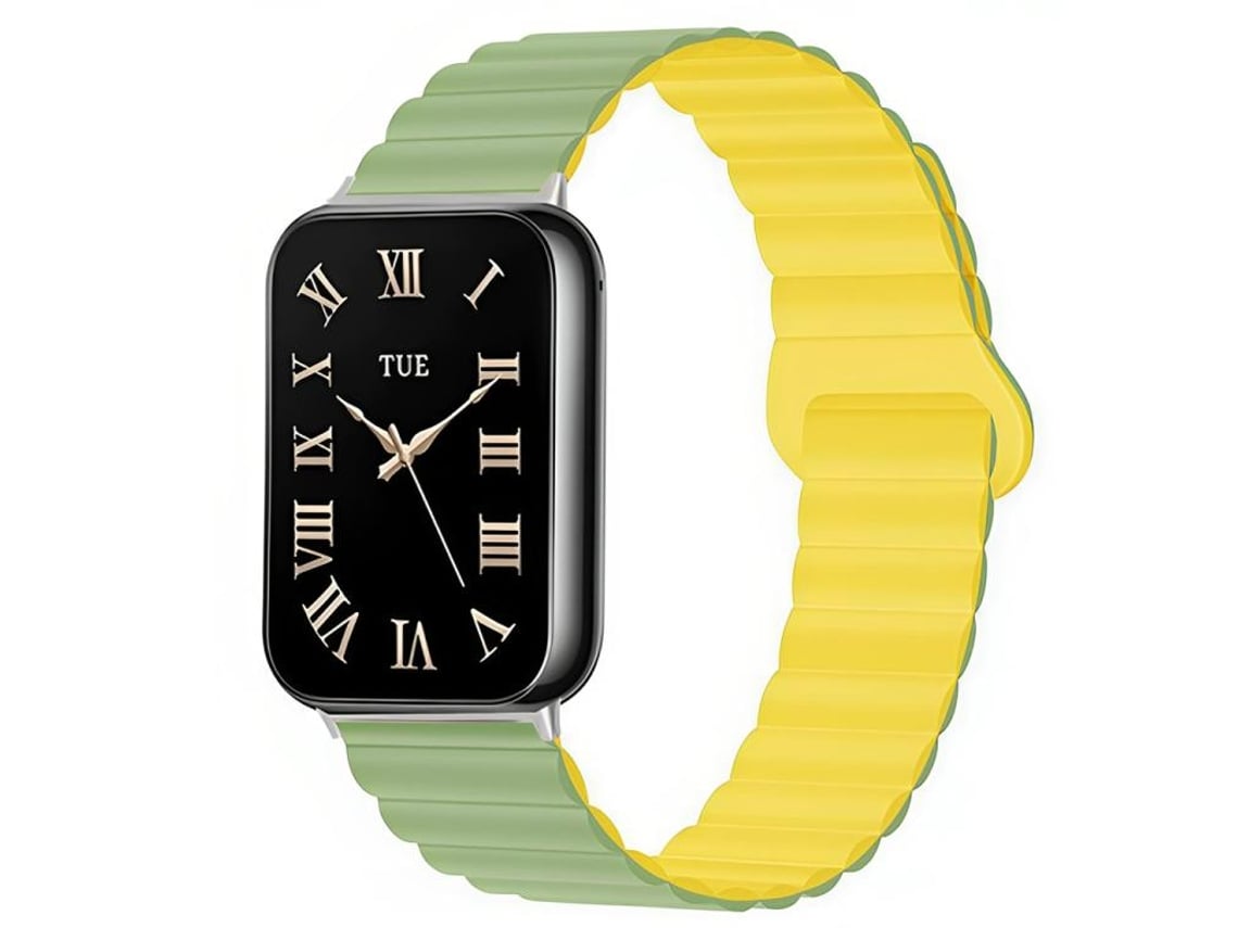 Bracelete Para Redmi Watch 6 / 5 / 4 - Silicone Magnético Reversível - Fecho Duas Cores Verde Menta + Amarelo Claro