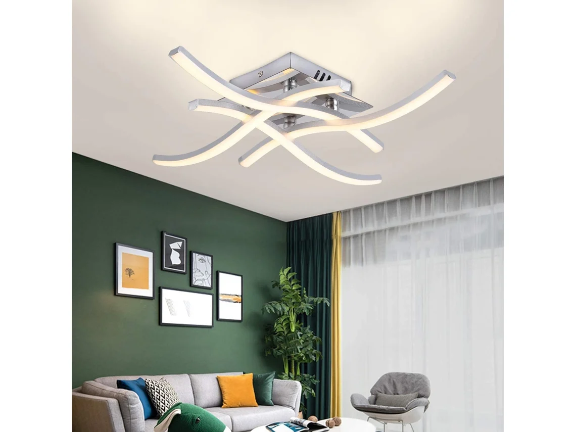 Lámpara de Teto Led Lámpara de Aranha 24W 2.000 Lm Teto de Design Curvo Moderno com 4 Luzes Curvas para Salas e Quartos Branco Quente 4 Luzes